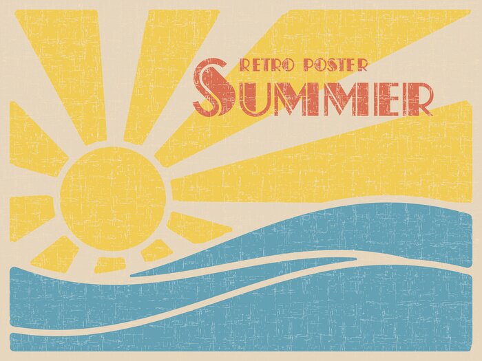 Poster Retro-Postkarte mit Sonnenuntergang