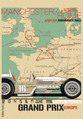 Poster Retro-Rennen Manchester-Rom