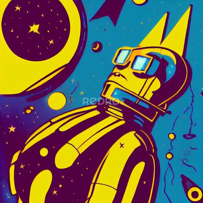 Poster Retro-Roboter im Weltraum
