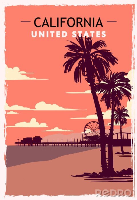 Poster Retro-Sonnenaufgang in Kalifornien