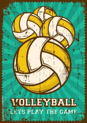 Poster Retro-Volleyball-Grafik in Gelb und Weiß