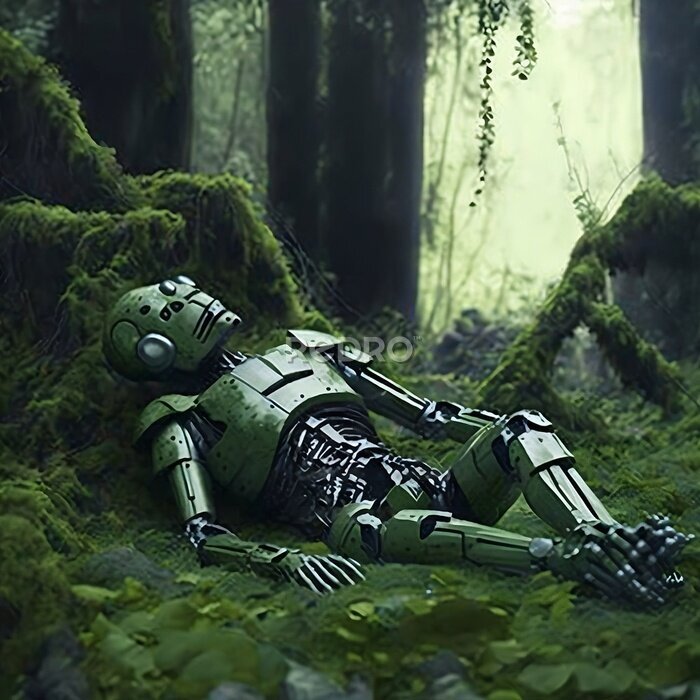 Poster Roboter der im Wald stillsteht