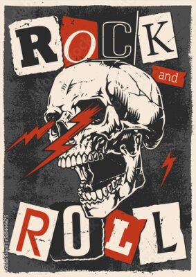 Poster Rock'n'Roll-Inschrift mit Totenkopf