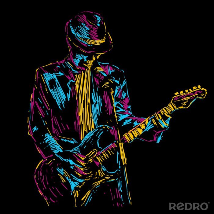 Poster Rock-Gitarrist auf schwarzem Hintergrund