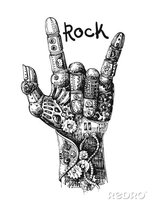 Poster Rock und mechanische Hand