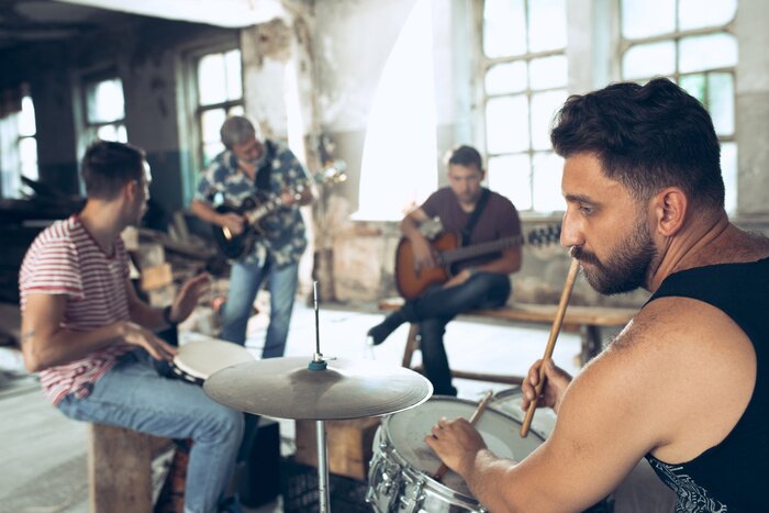 Poster Rockband während der Probe