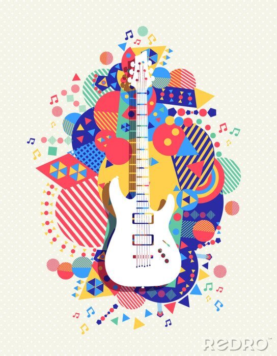 Poster Rockmusik und Gitarre in Farbe