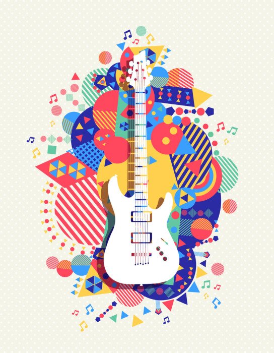 Poster Rockmusik und Gitarre in Farbe