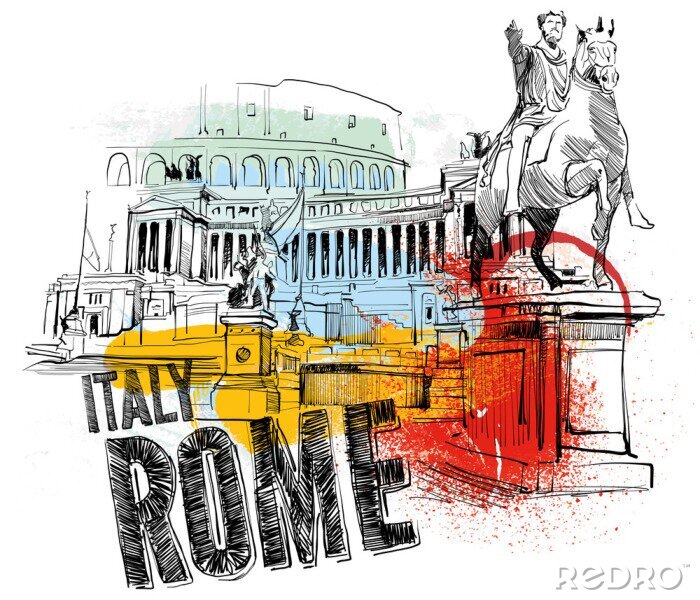 Poster Rom Italien cartoonartig