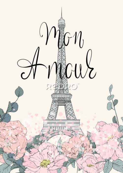 Poster Romantische Illustration von Paris