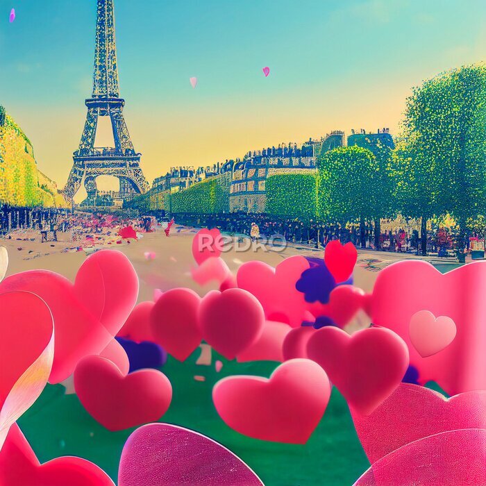 Poster Romantisches Paris mit Herzen