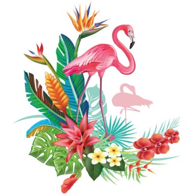 Poster Rosa Flamingo in den Tropen