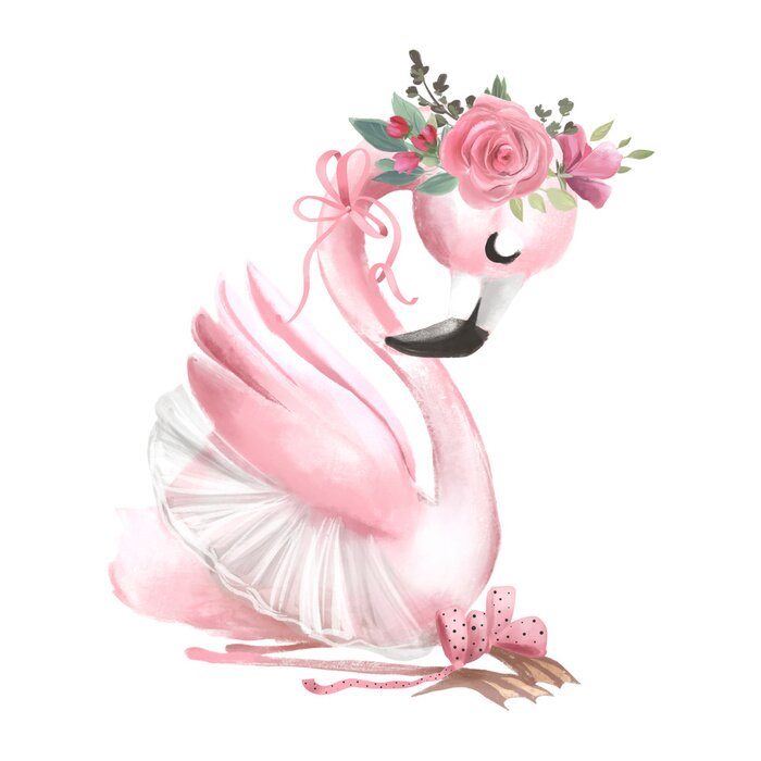 Poster Rosa Flamingo mit Blumen