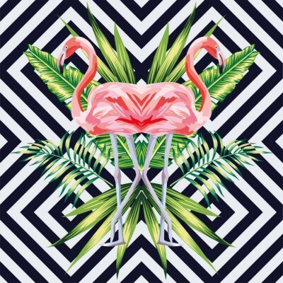 Rosa Flamingo mit tropischen Bananenblättern Spiegel Stil