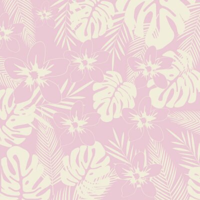 Rosa Hintergrund mit tropischen Pflanzen