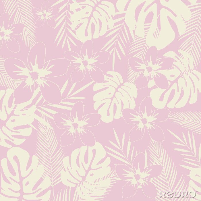 Poster Rosa Hintergrund mit tropischen Pflanzen