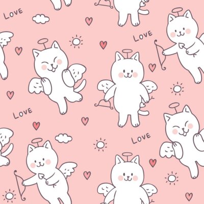 Tapete Rosa Katzen als Amor verkleidet