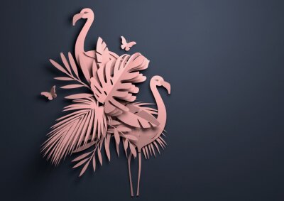 Poster Rosa Origami-Flamingos