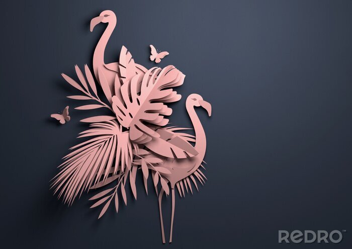 Poster Rosa Origami-Flamingos