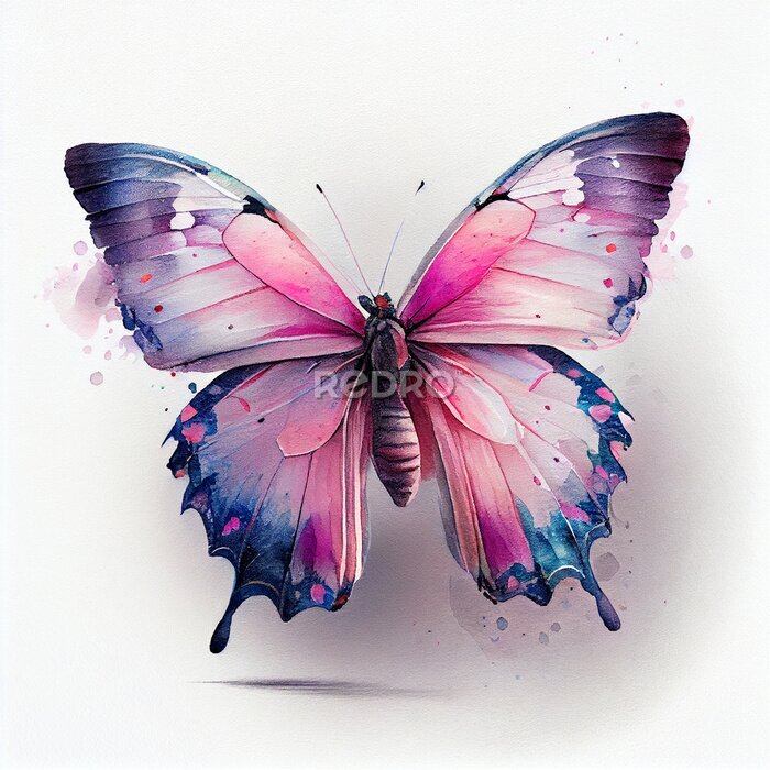 Poster Rosa und blauer Aquarellschmetterling