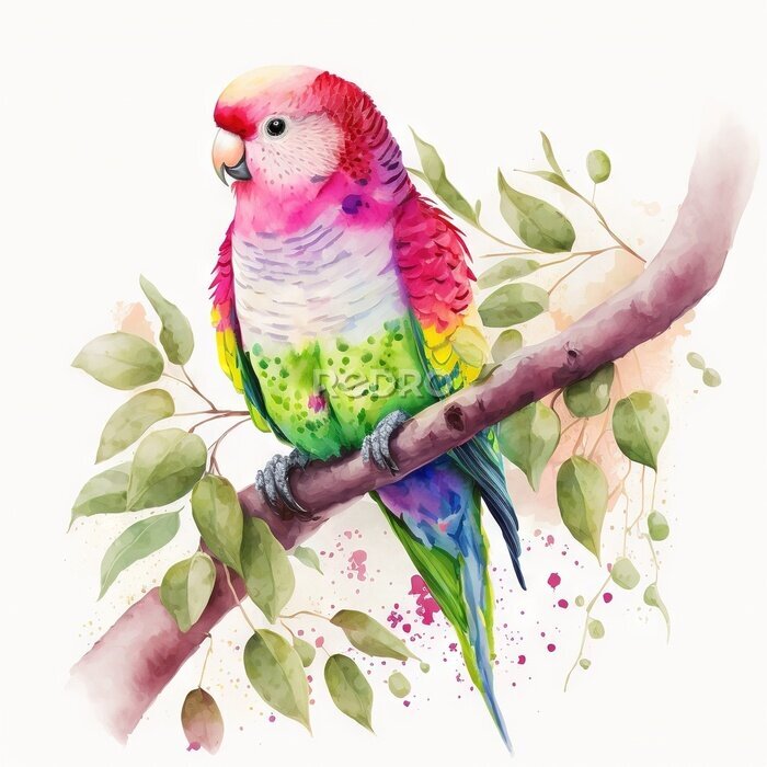 Poster Rosa und grüner Papagei