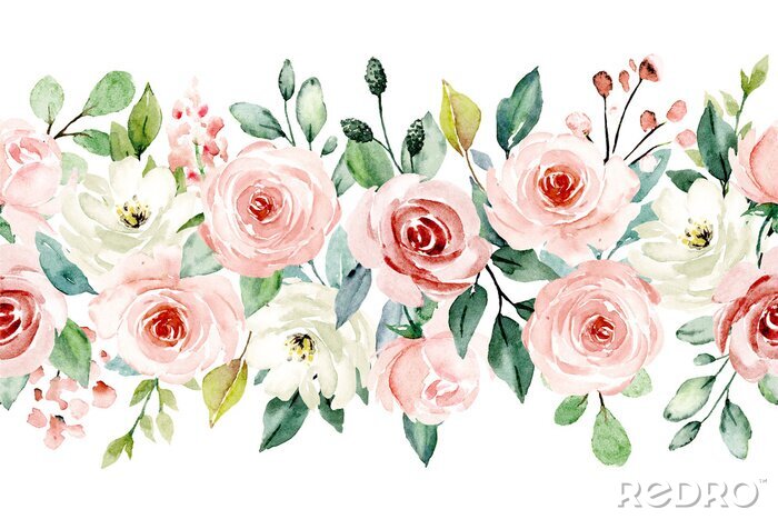 Poster Rosa-weiße Pastell-Blumen