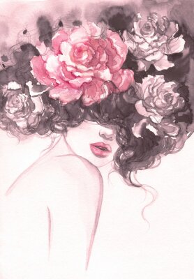 Poster Rosen im Haar sinnliche Aquarell