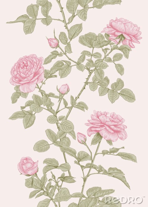 Poster Rosen und Zweige vertikales Muster
