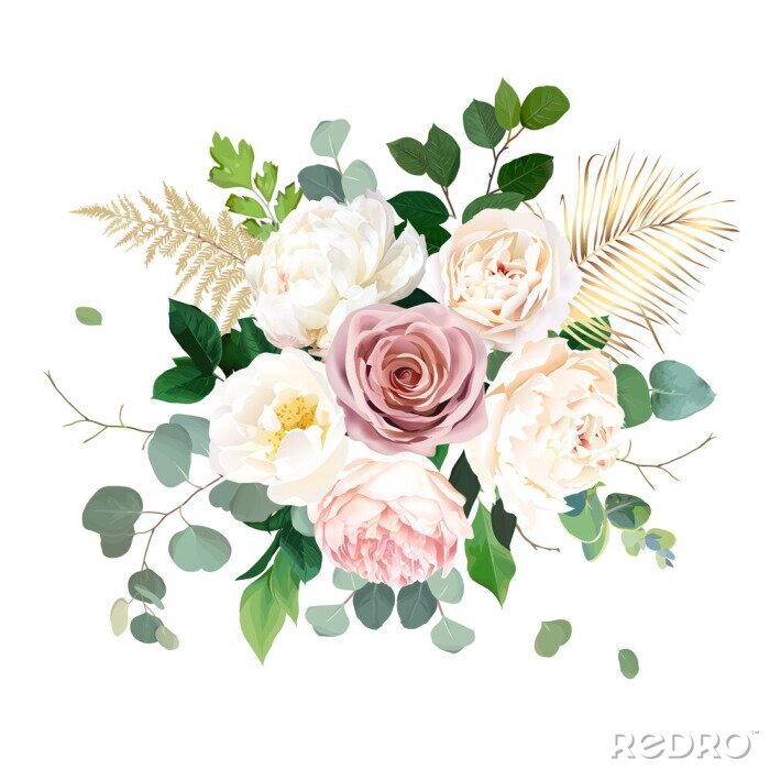 Poster Rosen weiss und rosa mit Zweigen verziert