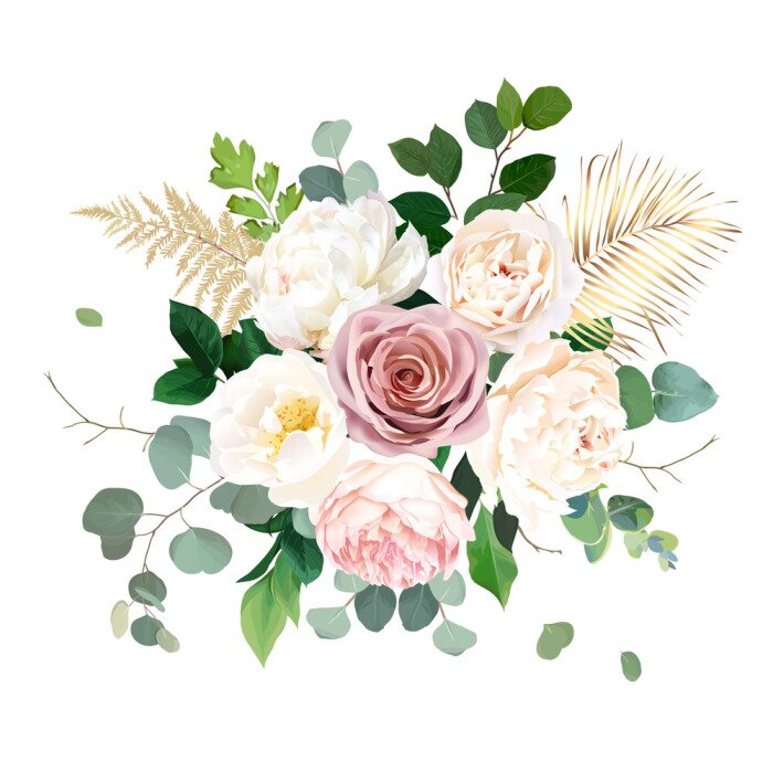 Poster Rosen weiss und rosa mit Zweigen verziert