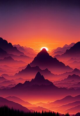 Poster Rote Hügel bei Sonnenaufgang