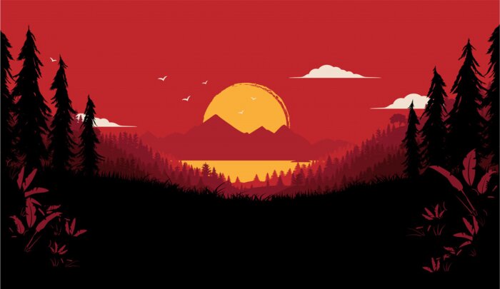 Poster Rote Illustration mit Sonnenuntergang