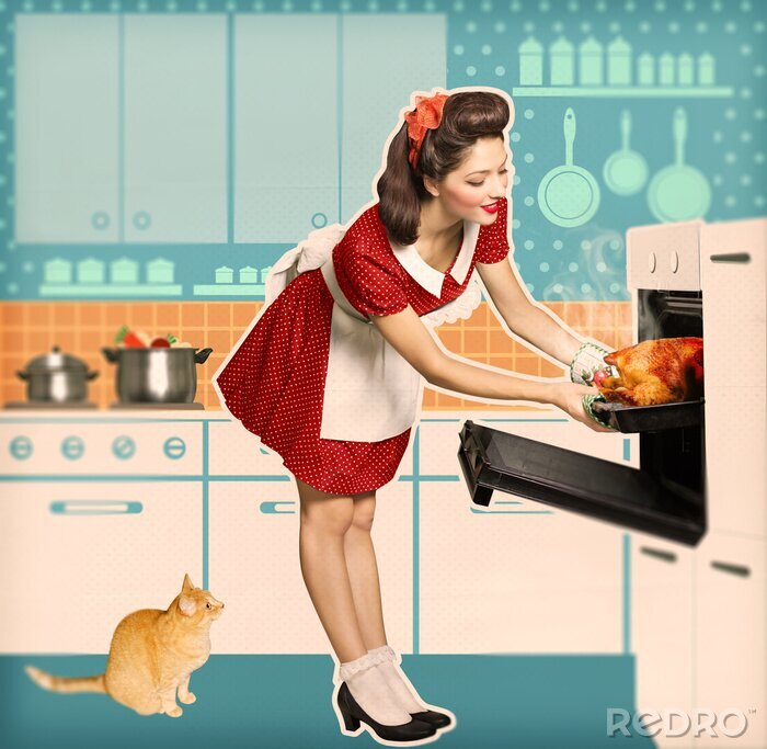 Poster Rote Katze in der Küche