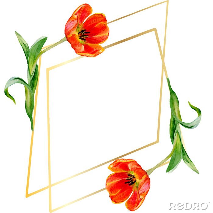 Poster Rote Tulpen in geometrischem Rahmen