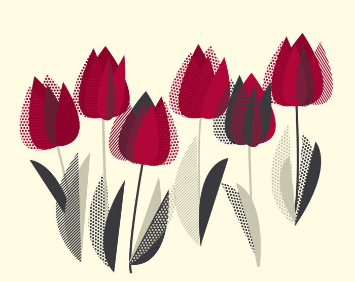Poster Rote Tulpen mit schwarzen Blättern