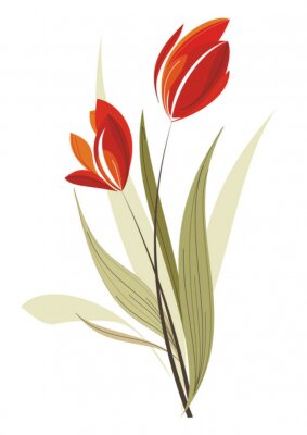 Poster Rote Tulpen und Blätter ohne Umriss