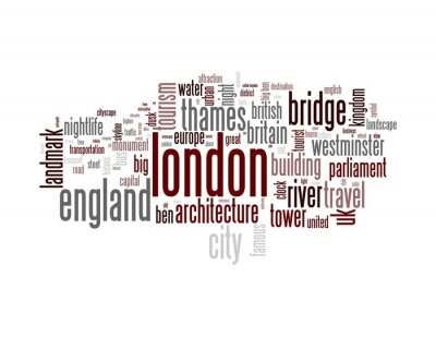 Rote Typographie mit Bezug auf London