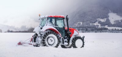 Poster Roter Traktor im Winter