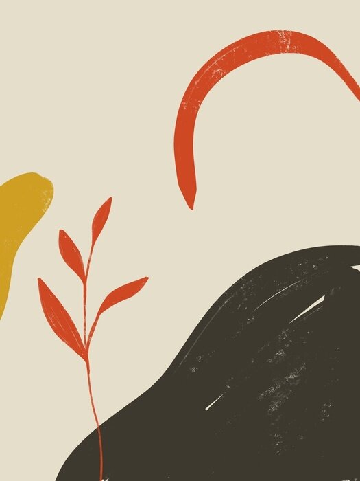 Poster Roter Zweig mit Blättern abstrakt