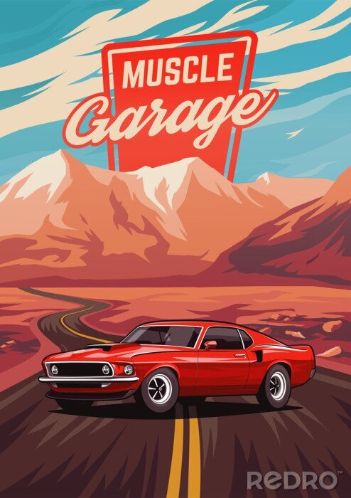 Poster Rotes Auto im Retro-Stil