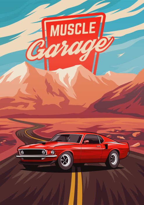Poster Rotes Auto im Retro-Stil