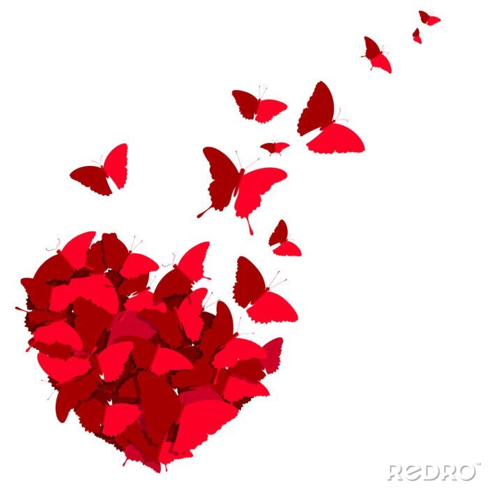 Poster Rotes Herz und Schmetterlinge