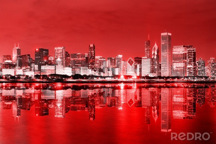 Poster Rotes Panorama von Chicago