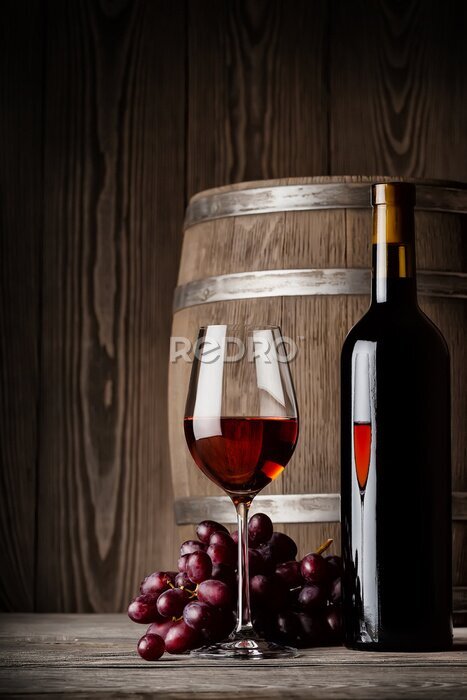 Poster Rotwein und ein Holzfass