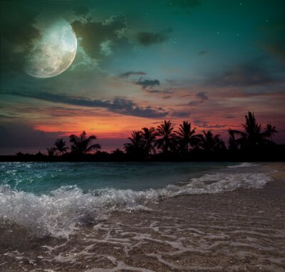 Poster Ruhige Meereslandschaft mit dem Mond
