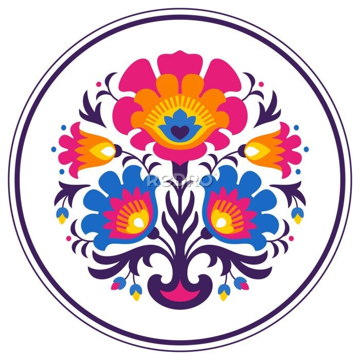 Poster Rundes Muster mit folkloristischem Ornament