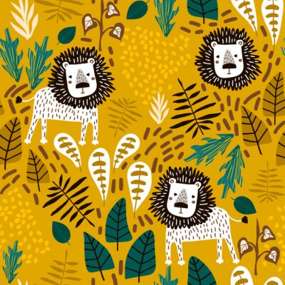 Safaritiere zwischen tropischen Blättern