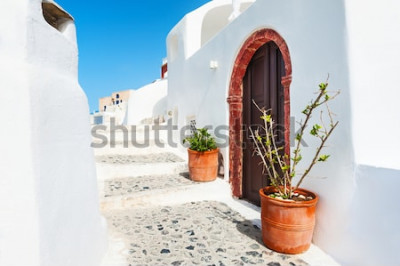 Poster Santorini und Straße in der Stadt