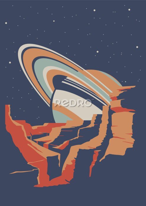 Poster Saturn im Retro-Stil
