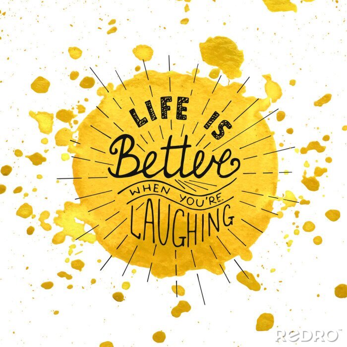 Poster Satz über das Lachen auf einem gelben Klecks